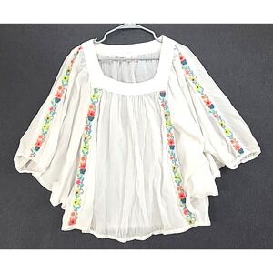Z&L White Peasant Blouse Hand Embroidered Accents Butterfly Top Sz M